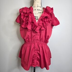 Y2k Fashion Web Ruffle Button-Down Peplum Blouse Goth Grunge Sz 2xl